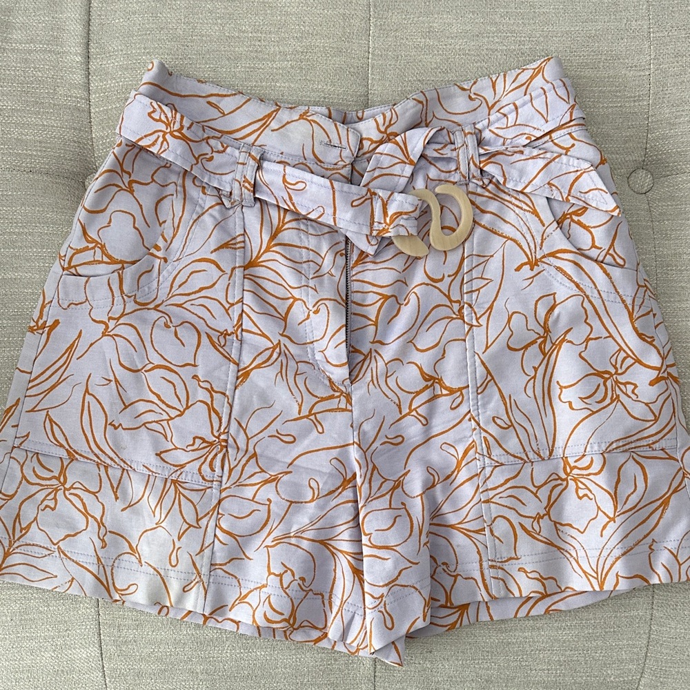 Jonathan Simkhai High Waist Floral Shorts in White and Orange